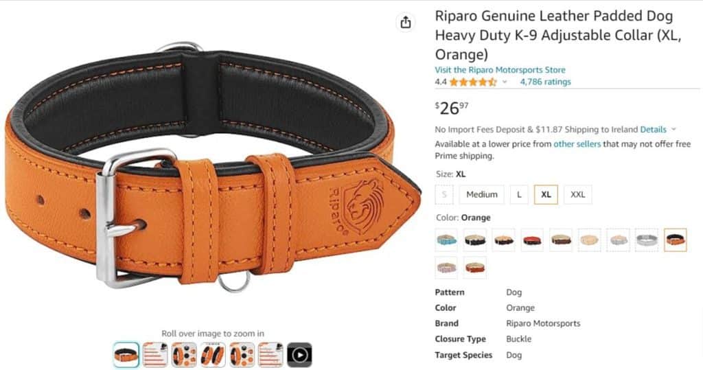 Riparo genuine leather padded dog collar