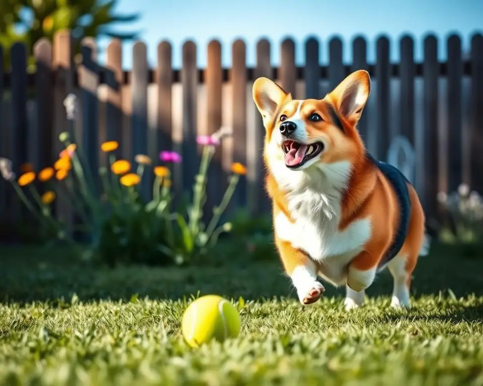 corgi playing fetch